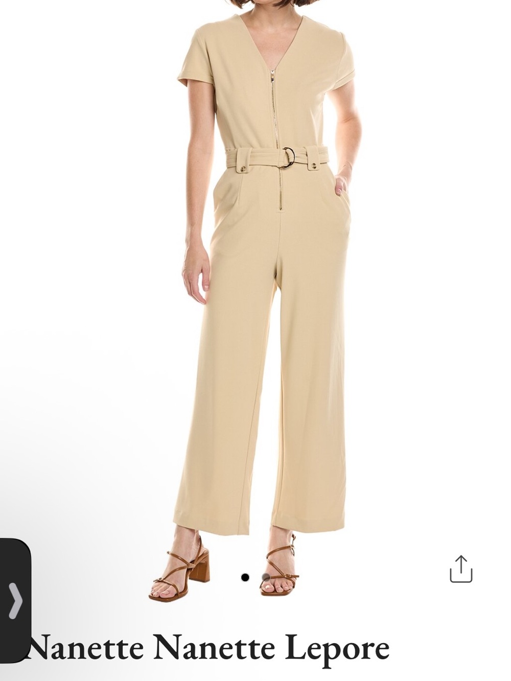 Nanette Lepore Beige Short-Sleeve Belted Jumpsuit Size 4 NWT